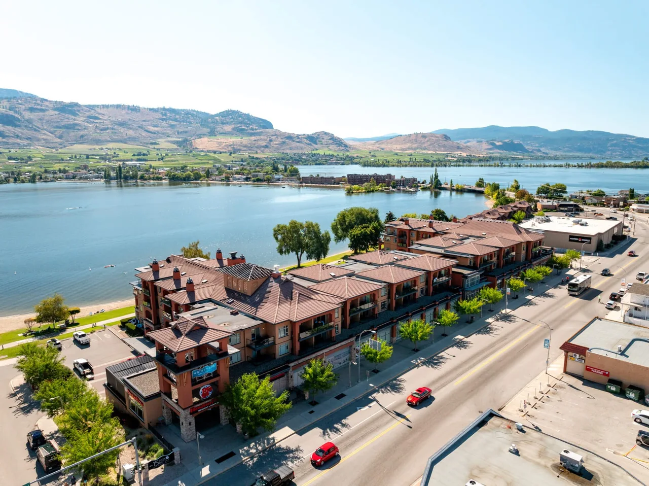 Aerial view of Watermark Beach Resort on Osoyoos Lake